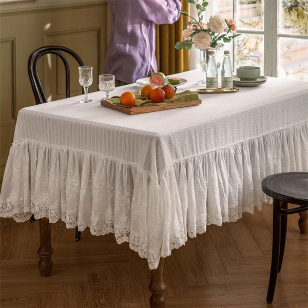 Romantic Paris French Lace Tablecloth White Lace Tablecloth Rectangle Tablecloth Floral Tablecloth Custom Rectangular Tablecloth