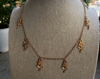 Flower Charm Choker | Gold Choker, Flower Choker, Rose Charm Choker, Gold Flower Jewelry, Flower Jewelry, Gold Choker, Charm Choker