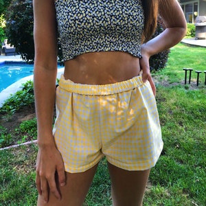 Gingham Shorts | High Waisted Shorts, Plaid Shorts, Summer Shorts, Boho Shorts, Trendy Shorts, Lightweight Shorts, Yellow Gingham Shorts