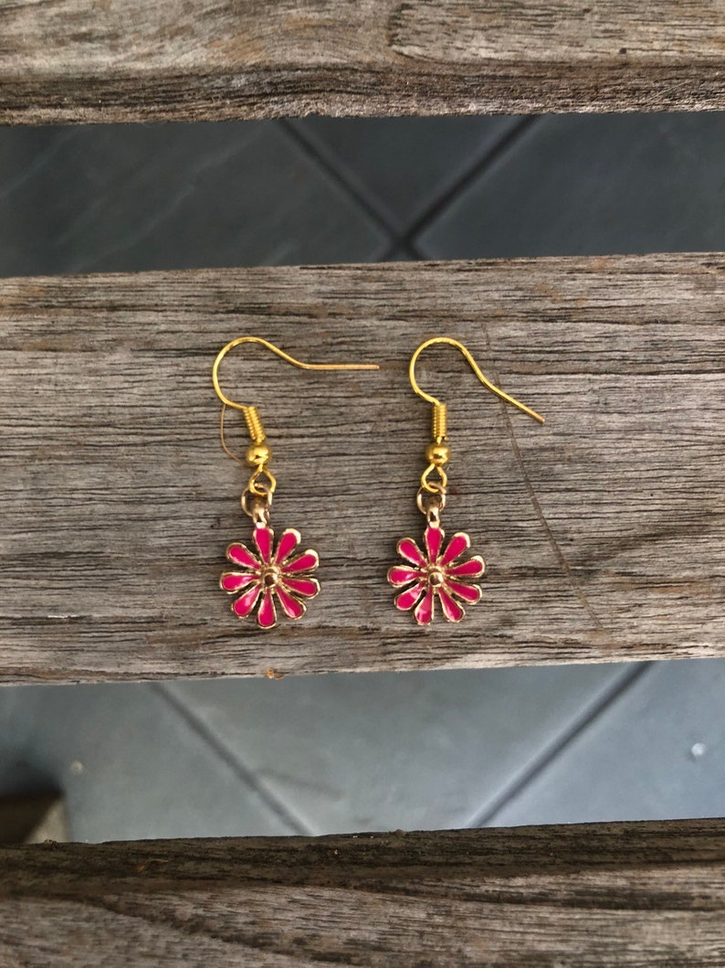 Pink Flower Hoops Flower Hoop Earrings Flower Earrings Etsy