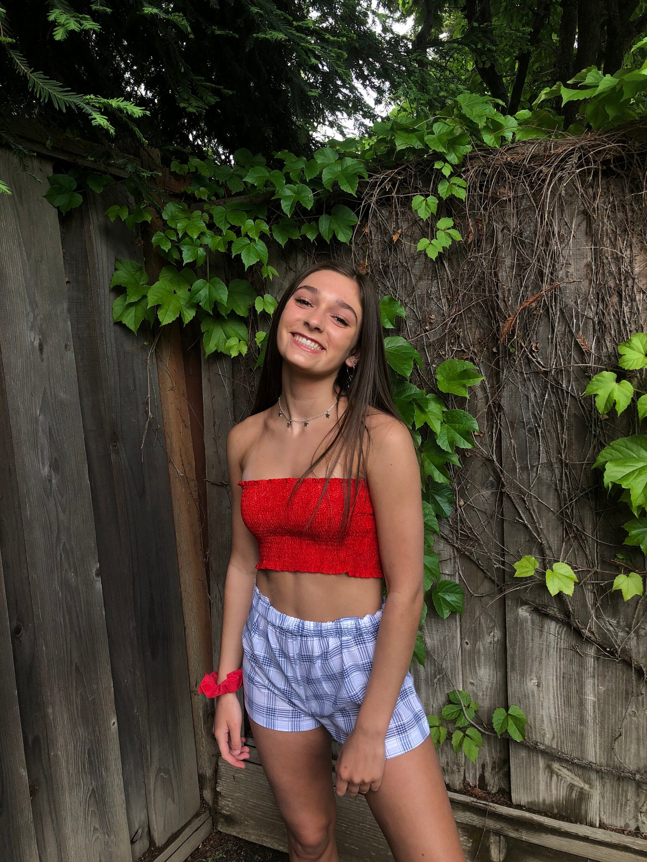 Red smocked tube top on sale