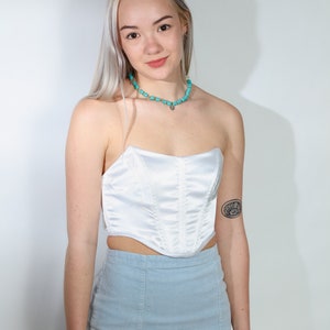 White Satin Kiana Top | Corset Top, Satin, Cropped Top, Strapless Corset, Corset, Handmade Corset, Bustier, Stretch Satin