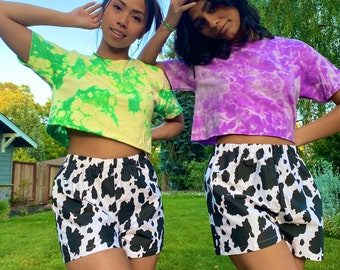 Cow Shorts - Box Cut| Festival Shorts, Boxer Shorts, Cow Pattern Shorts, Festival Fashion, Lightweight Shorts, Trendy Shorts, Summer Shorts