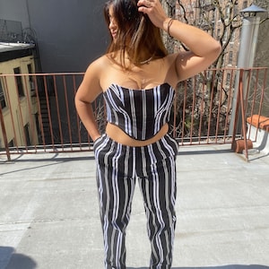 White Striped Kiana Top | Corset Top, Boned Bodice, Bustier Top, Striped, Cropped, Strapless, Handmade Top, Black and White, Cute Top