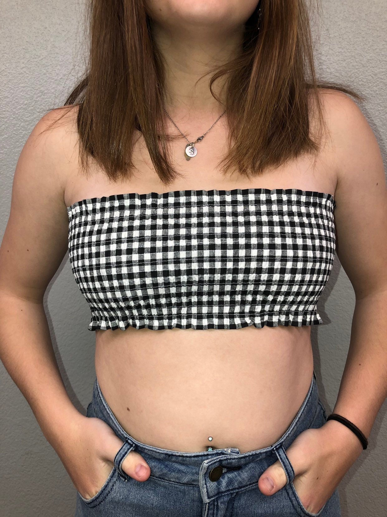 Gingham strapless shop top
