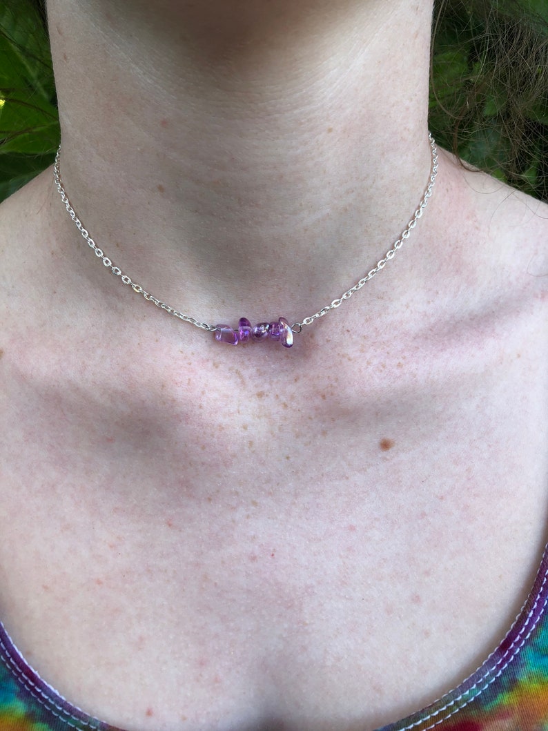 Stone Choker Blue Bead Choker Beaded Choker Blue Stone Bead Choker Silver Chain Beaded Choker Five Bead Choker Rock Choker