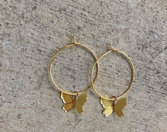 Butterfly Hoop Earrings, Small Hoop Earrings, Hoop Earrings with Charm, Butterfly Charm Jewelry, Earrings, Hoops, Butterfly Hoops