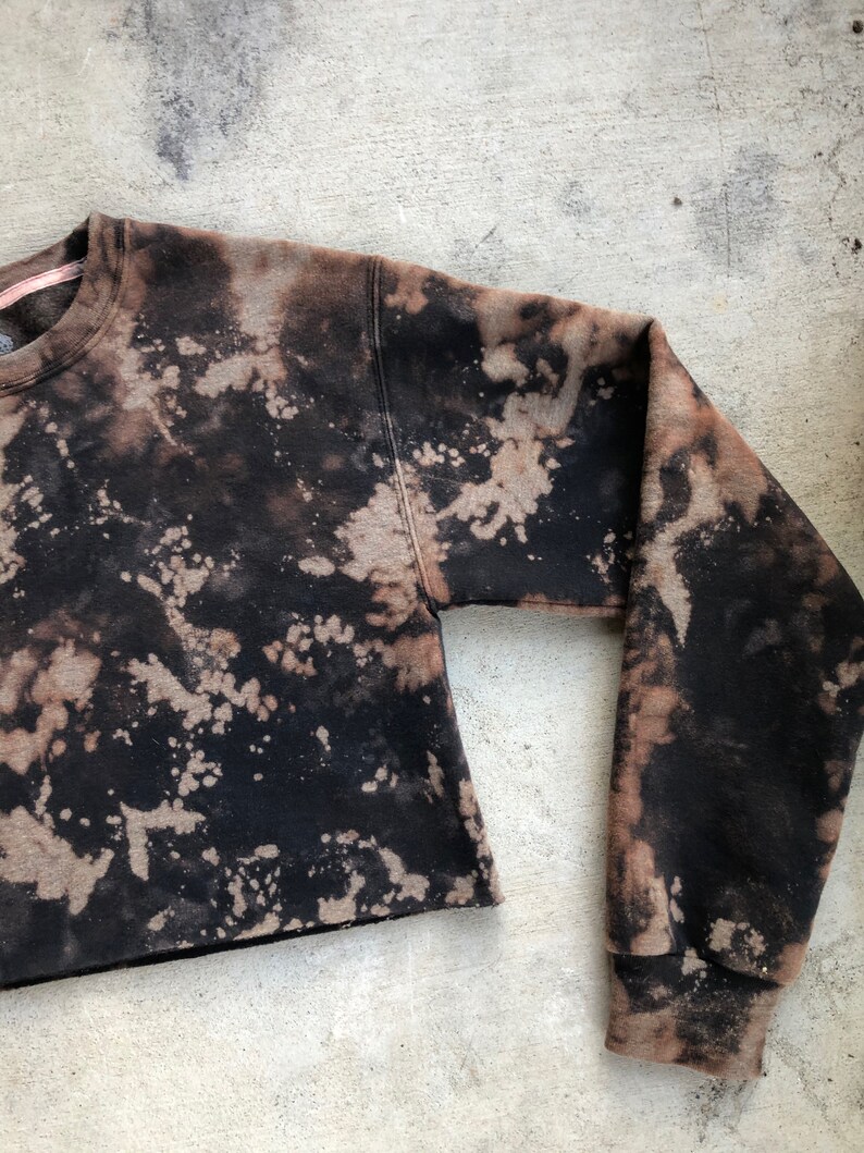 Bleached Black Sweatshirt Cropped Sweatshirt Bleach Dye | Etsy