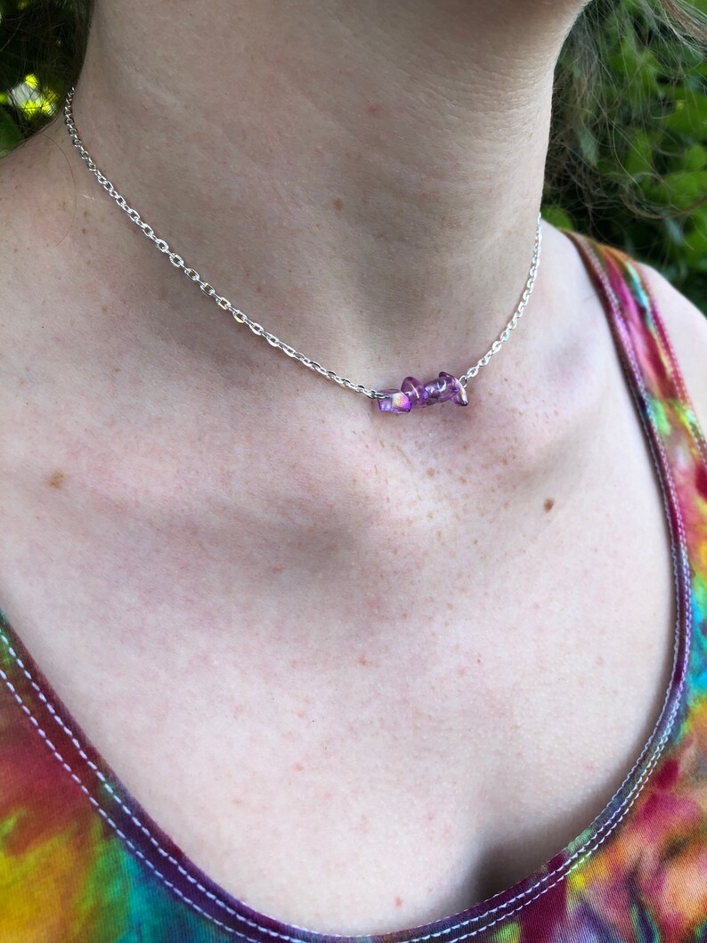Stone Choker Blue Bead Choker Beaded Choker Blue Stone Bead Choker Silver Chain Beaded Choker Five Bead Choker Rock Choker