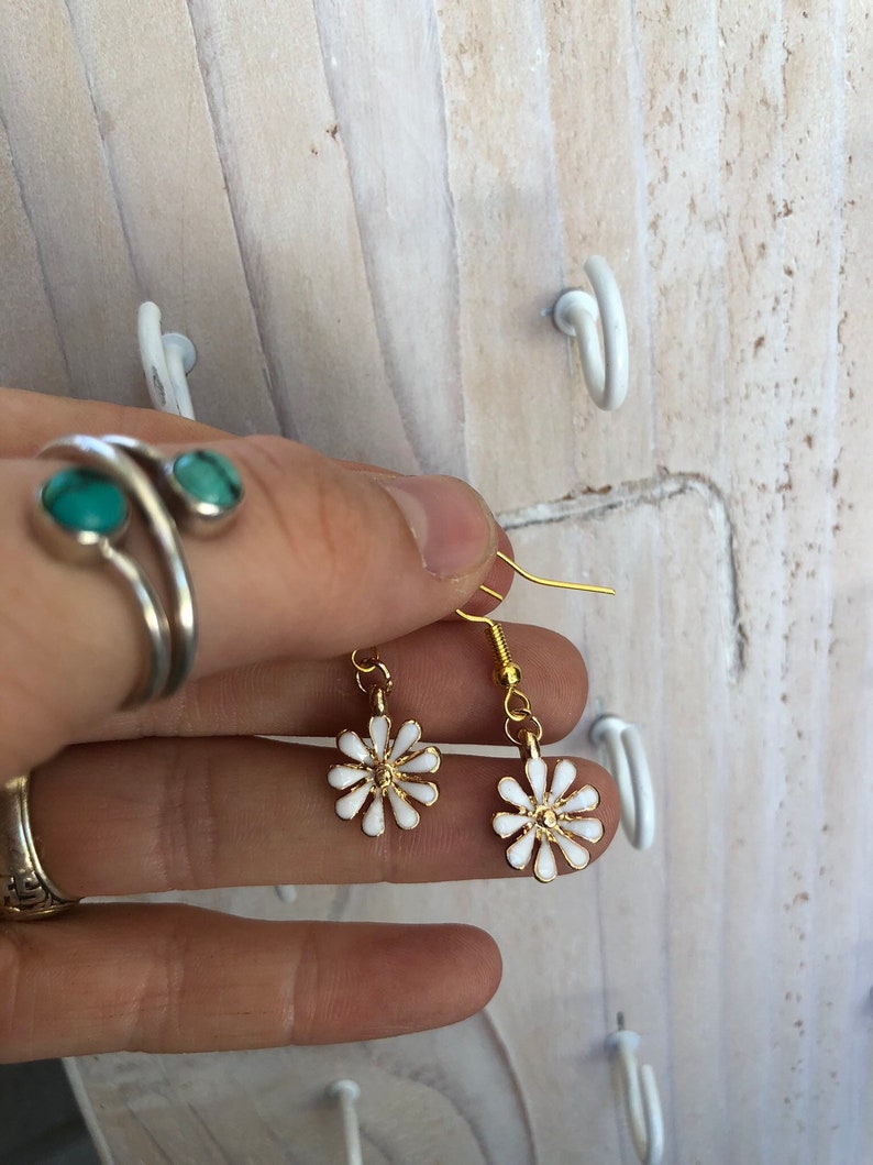 White Flower Hoops Flower Hoop Earrings Flower Earrings Etsy