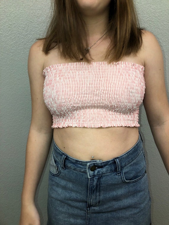 pink smocked tube top