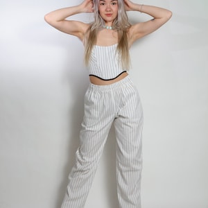 Black Striped Georgia Pants | Straight Leg Pants, Striped Pants, Embroidered Stripes, Baggy Pants, White Pants, Skater Pants, Handmade Pants