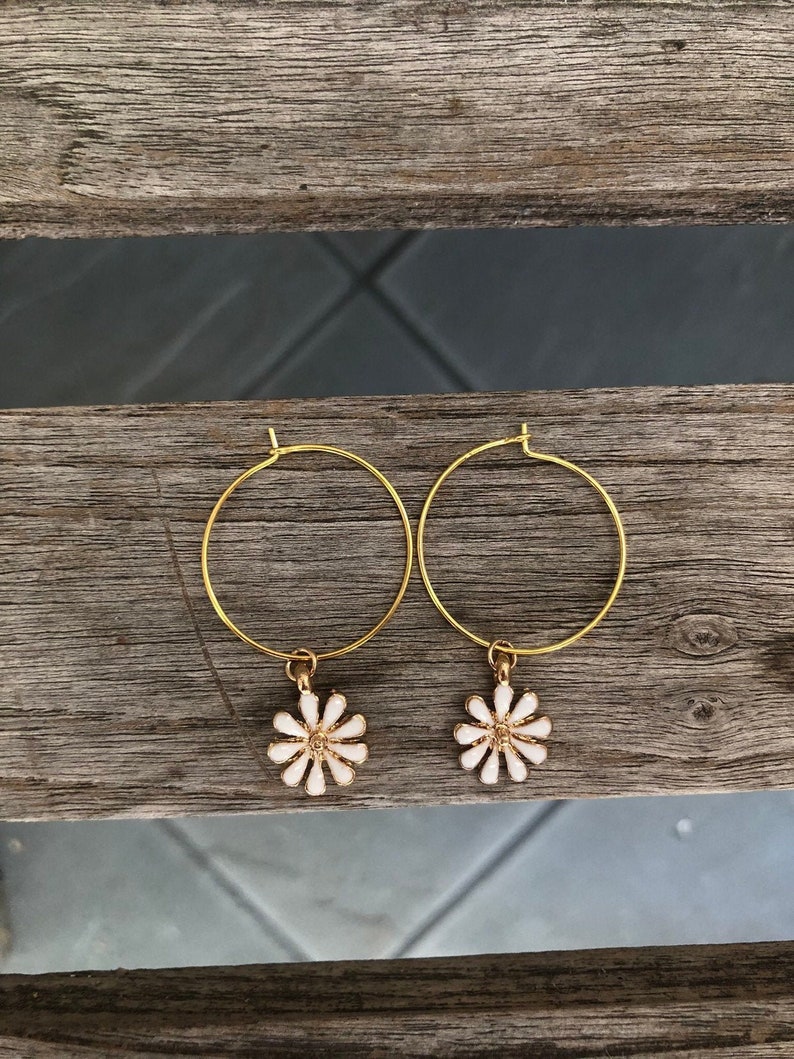 White Flower Hoops Flower Hoop Earrings Flower Earrings Etsy