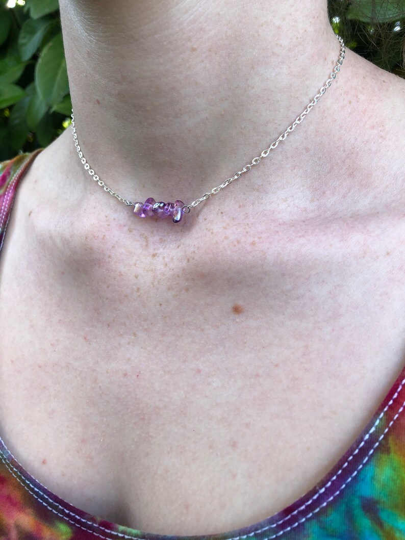 Stone Choker Blue Bead Choker Beaded Choker Blue Stone Bead Choker Silver Chain Beaded Choker Five Bead Choker Rock Choker