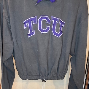 TCU Hoodie | Upcycled Hoodie, Reworked Hoodie, TCU Sweatshirt, Cinched Sweatshirt, Cropped Sweatshirt, College Hoodie, TCU horned frogs