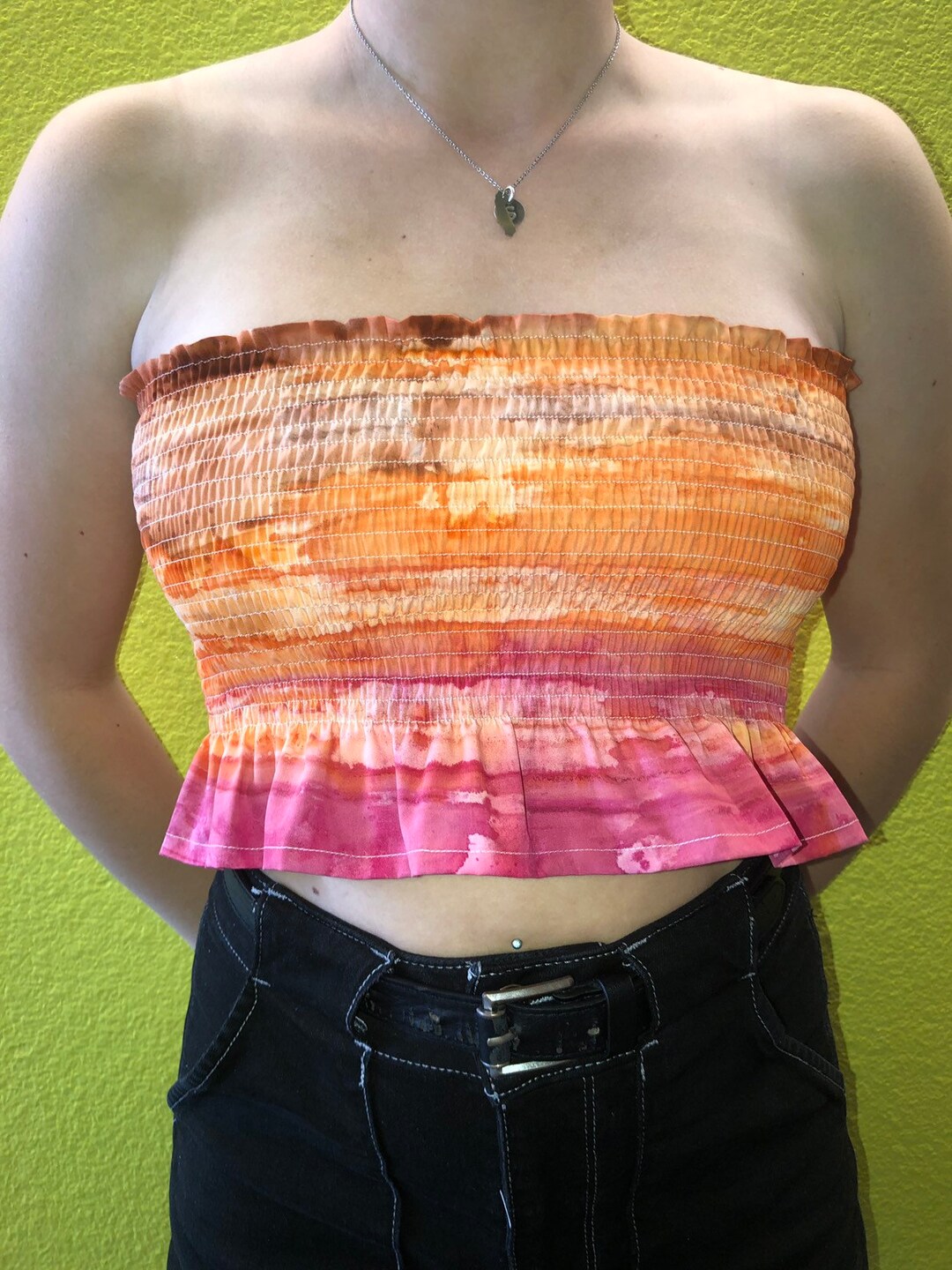 Cropped Pink Tie Dye Batik Smocked Tube Top With Ruffle Detail, Stretchy Tube Top, Smocked Tube ...
