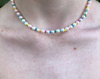 Rainbow Pearl Choker | Rainbow Choker, Pearl Choker, Trendy Pearl  Necklace, White Pearls, Beaded Choker, Colorful Choker, VSCO Choker