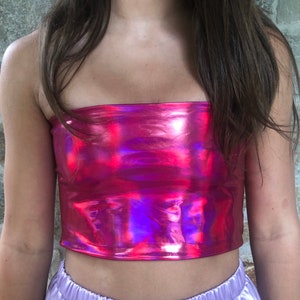 Holographic Pink Rave Top, Pink Tube Top, Pink Tailgate Top, Rave Top, Tube Top, Rave Tube Top, Spandex Top, Pink Spandex Top, Pink Rave