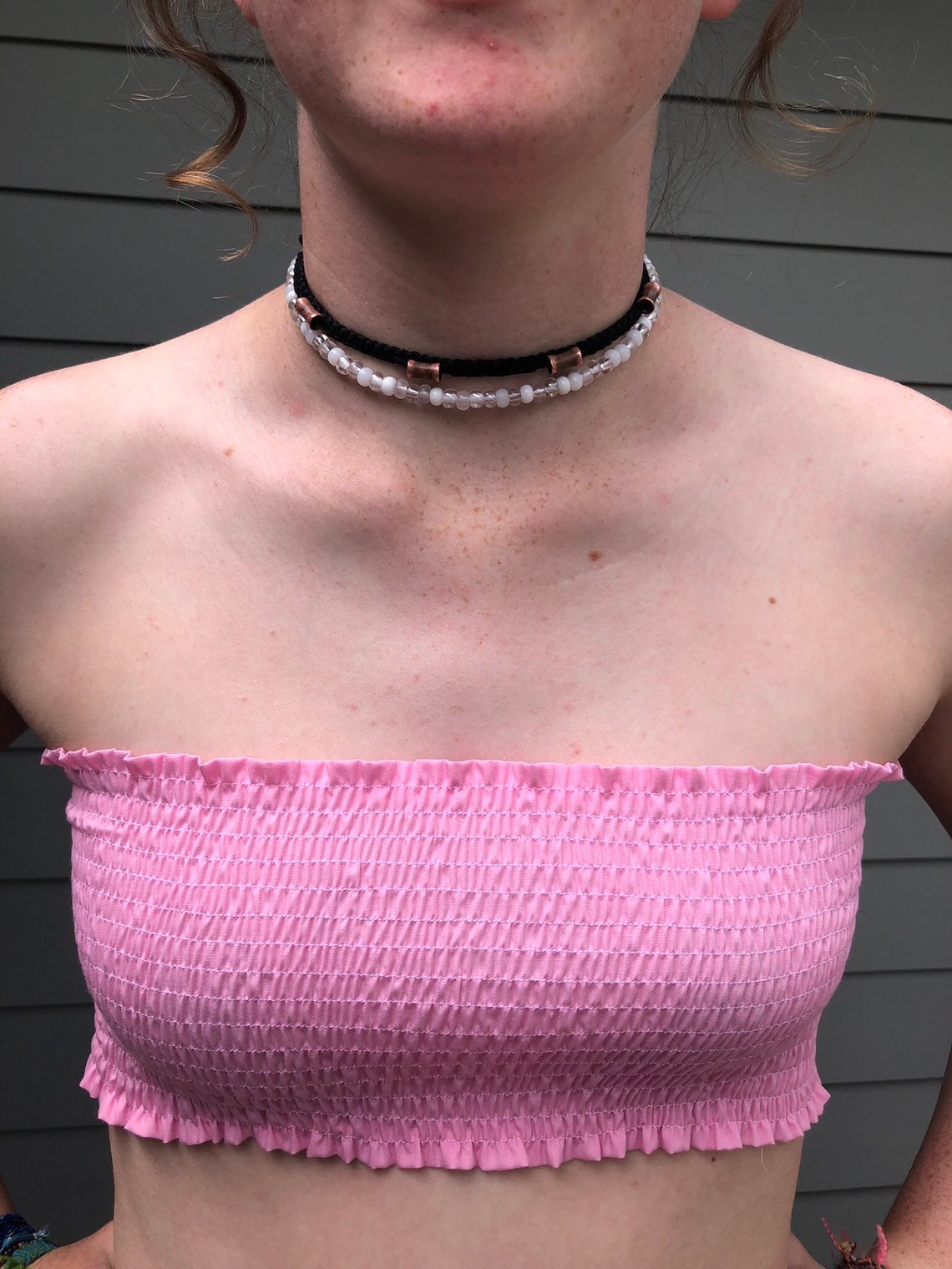 Pink Smocked Bandeau Tube Top Pink Bandeau Top Pink Tube Etsy