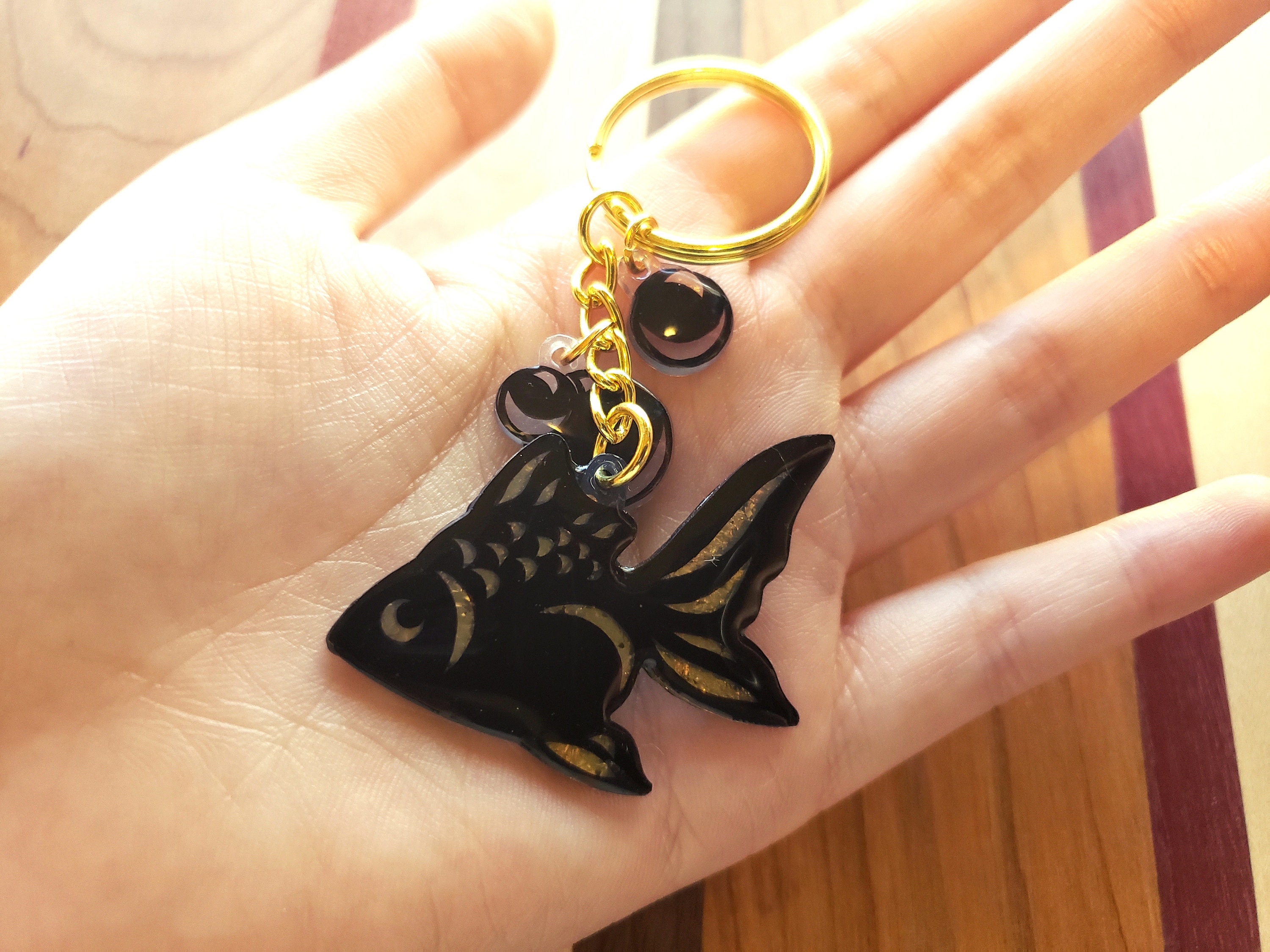 Gold Goldfish Shrink Plastic Keychain Etsy