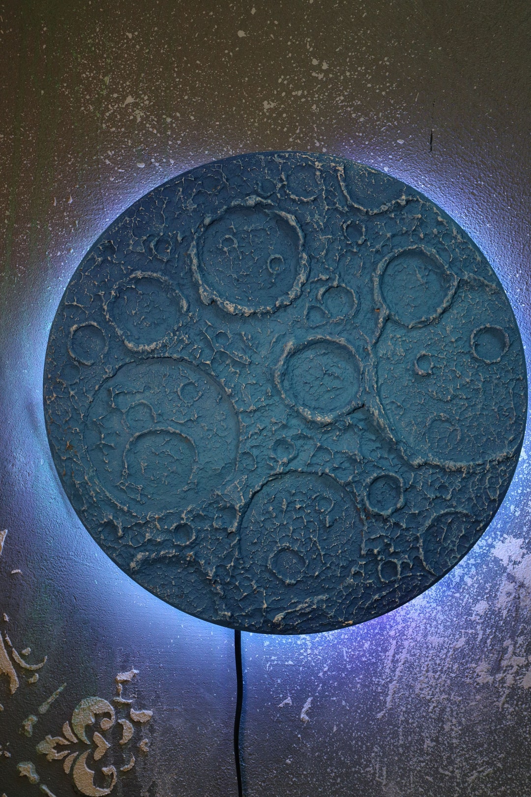 Moon Wall Lamp, Moon Wall Decor, Plaster Art, Hanging Wall Moon Night