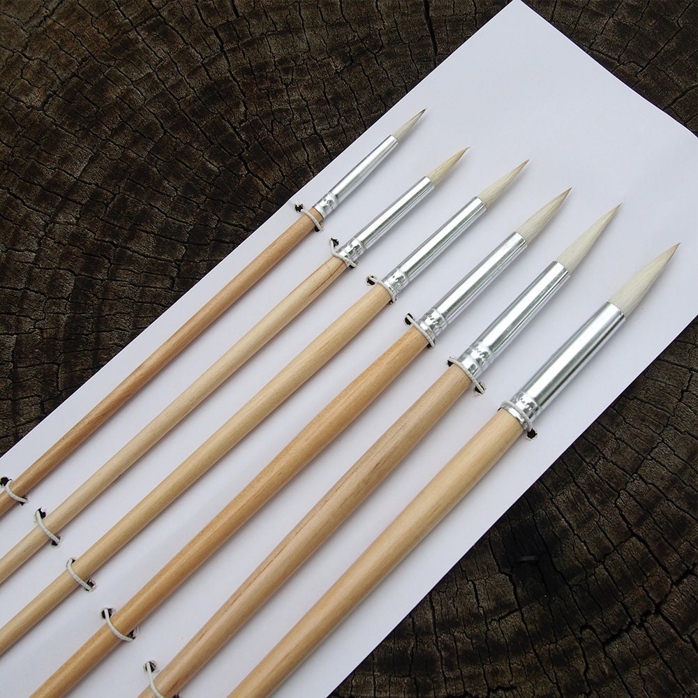 Set of 6 Flat Paint Brushes Sizes 2, 4, 6, 8, 10, 12 Fine Bristle