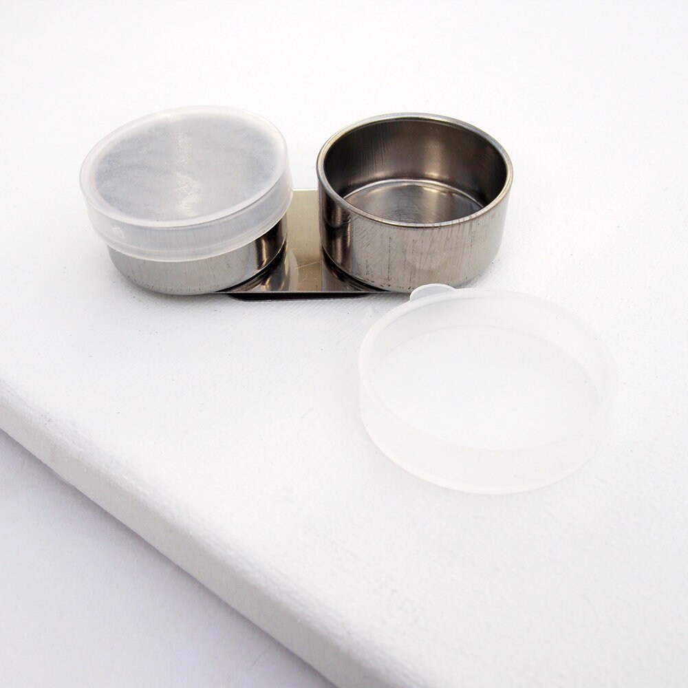 油絵 専用 2つのカップ 油絵用パレットカップ、油容器、蓋とクリップ