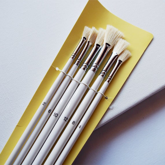 Hog Bristle Fan Brush，Artists' Oil Paint Brush Set of 6