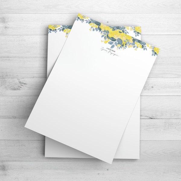 Letter writing set Australian native flowers yellow wattles - Personalised stationery paper Set of 25 - letter writing paper