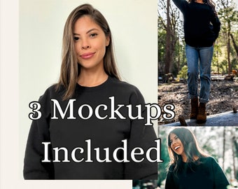 Best Deal | Gildan 18000 Black Sweatshirt Mockup | G180 Black Crewneck Mockup | Model Mock | Gildan 18000 Black Sweater | Cozy