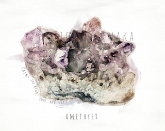 Real Amethyst Crystal Watercolor, Healing Art, Real Amethyst Crystal Art, Crystal Watercolor, Amethyst Watercolor, Gemstone Art,  Geode Art