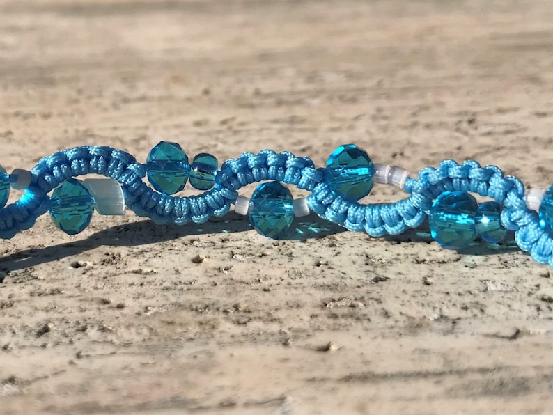 Glass beads blue white Wave shaped Elfic jewelry Blue Crystal wavy bracelet Micromacrame jewelry Bohemian boho. Friendship gift idea