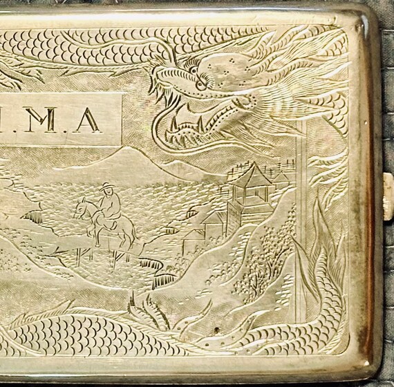 Cigarette Case Sterling Vintage Oriental, 5.5”