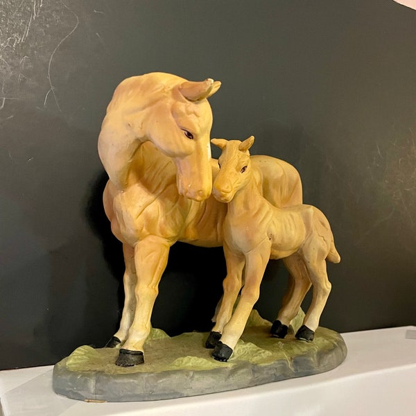 6.75" Palomino Mare and Foal Bisque Porcelain