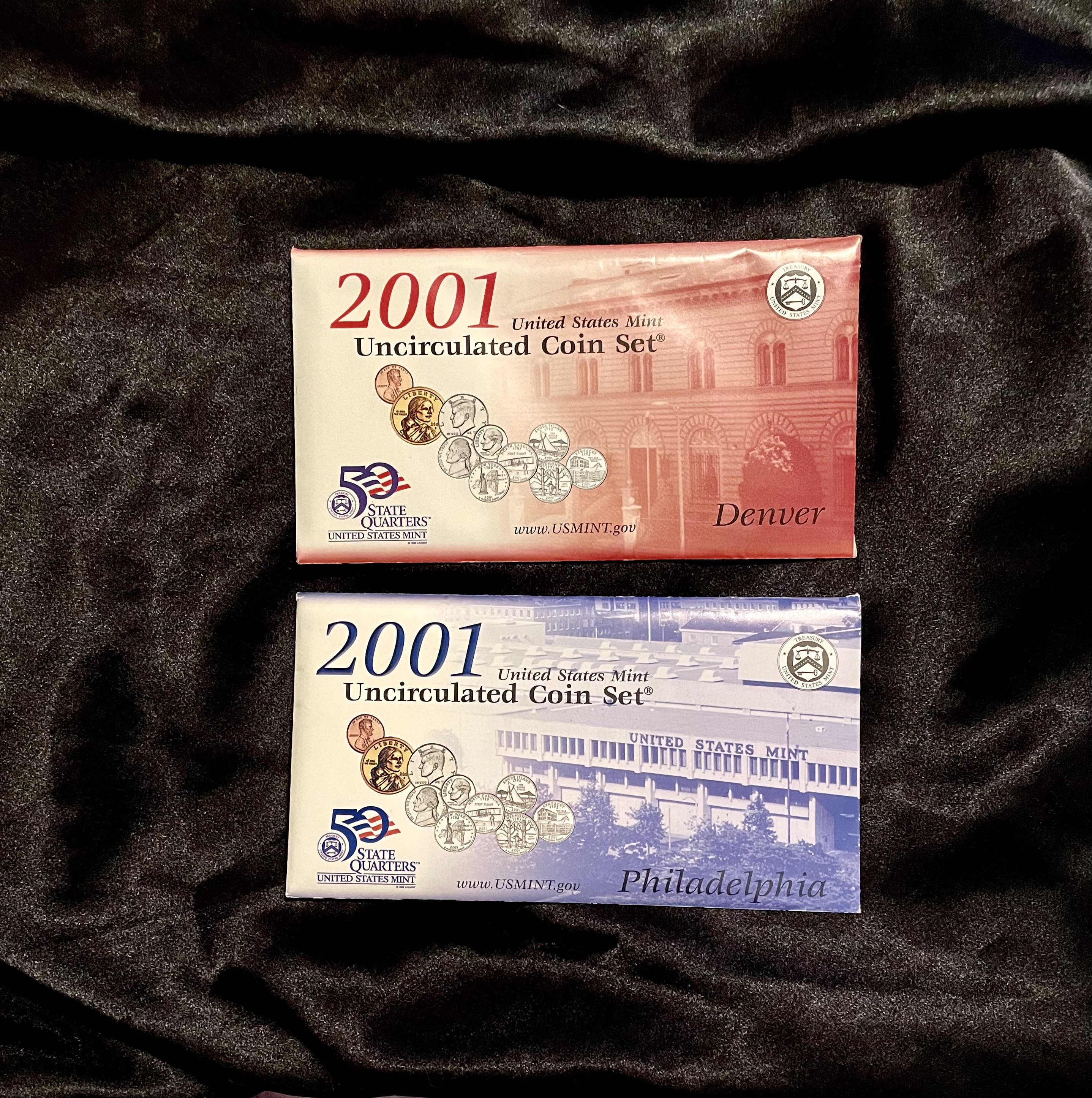 2001 Coin Sets from Denver and Philadelphia-Uncirculated, Sealed by US Mints.