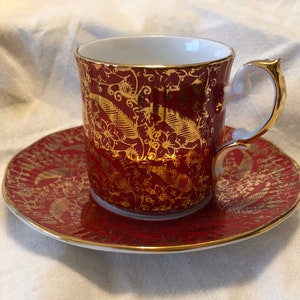 2.5&quot; Demitasse Cup and Saucer Set—Sovereign Red—Elizabethan Staffordshire