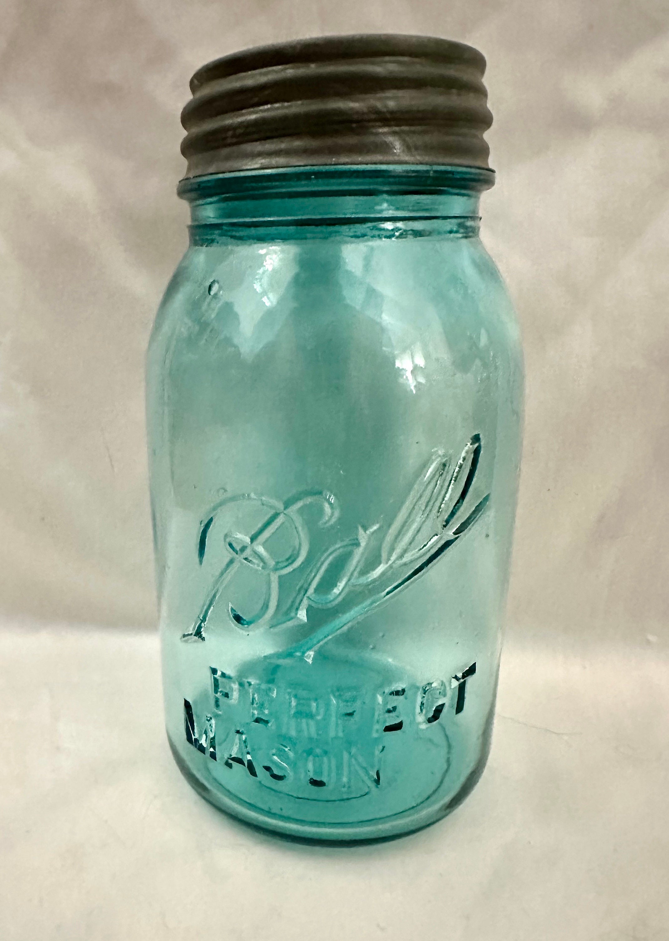 Ball #4 Rare Offset Labeling on Blue Mason Canning Jar Quart 