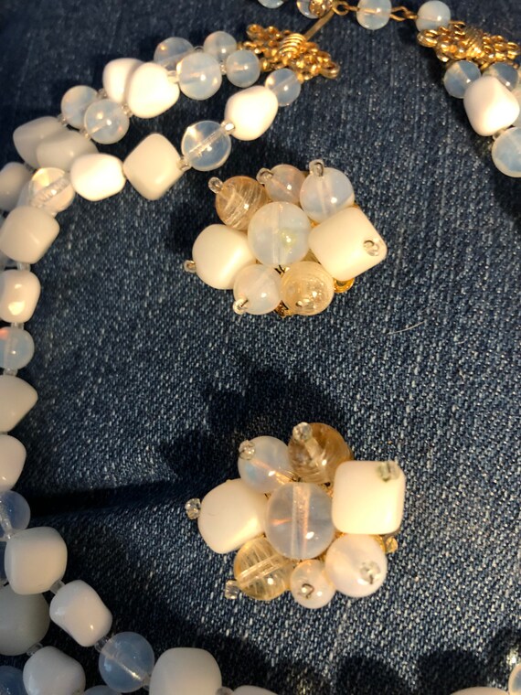 Mid century Marvella White Stones and Clear Beads… - image 4