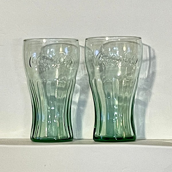 6" Coke Green Glasses, Set of 2