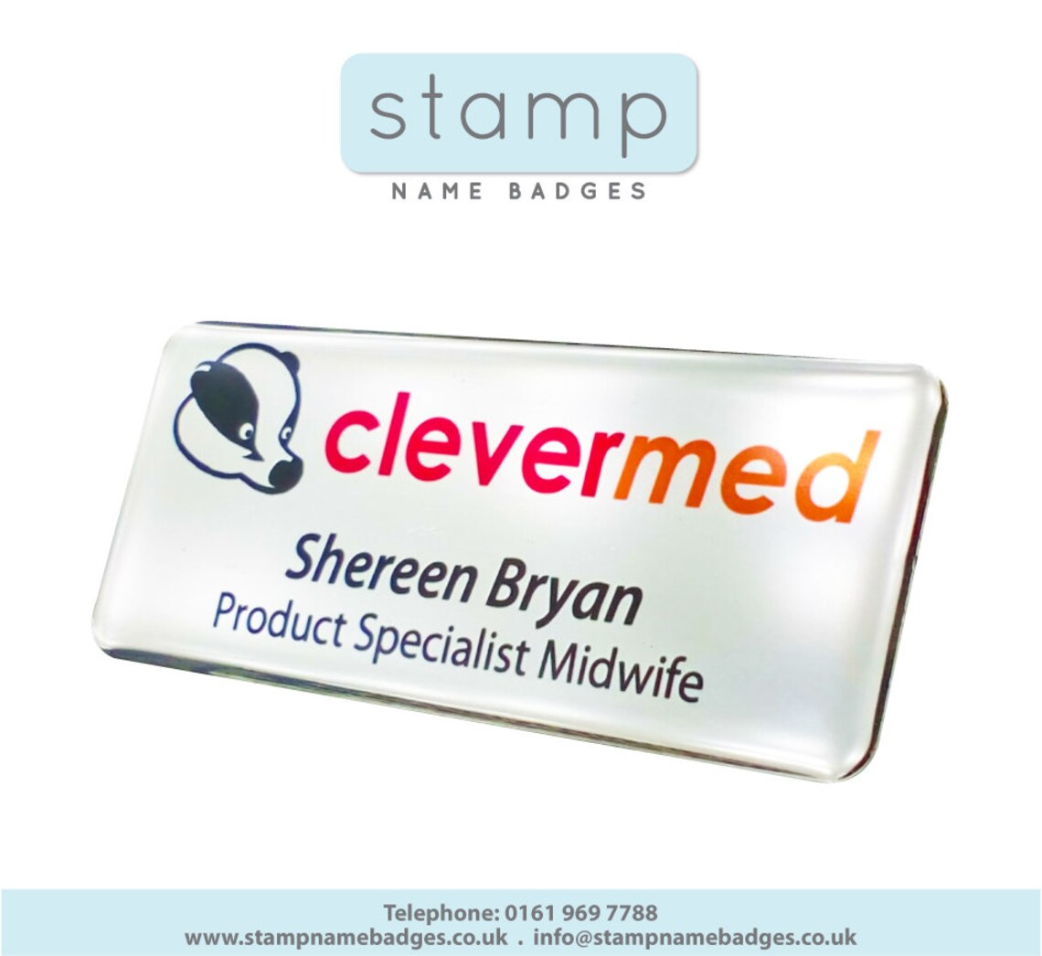 Metal Domed Name Badges in Full Colour. Add Your Company Logos. FREE