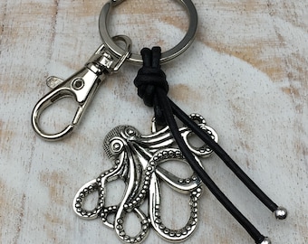 Ocean inspired key chain and bag charm with octopus, charm for dive bag, charm for beach bag, gift for sea lover