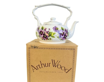 Arthur Wood Staffordshire England Vintage Purple Pansy Floral Tea Pot