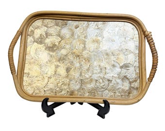 Antique Serving Tray Bamboo with Capiz Shells Cocktails