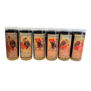 Plaza de Toros 1950 Spanish Matador Highball Tumblers x6