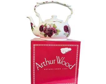 Arthur Wood “Berry Wine” Fixed Handle Teapot England Roses