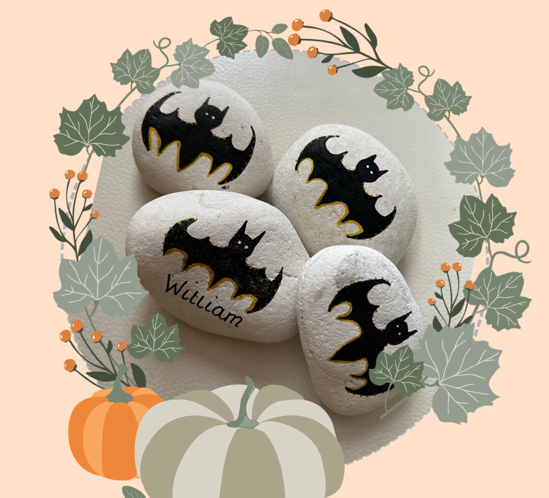 Personalised Halloween Bat Pebble / Party Bag Favours / Treasure Hunt Keepsakes Party Bag
