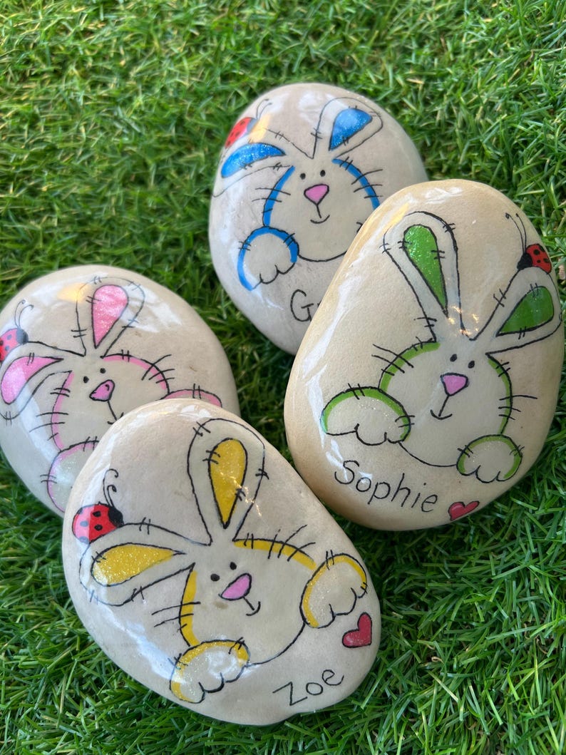 Simple Rabbit Pebbles Paint Personalized Easter Pebble: Hand-painted Bunny Treasure Hunt Game - Etsy
