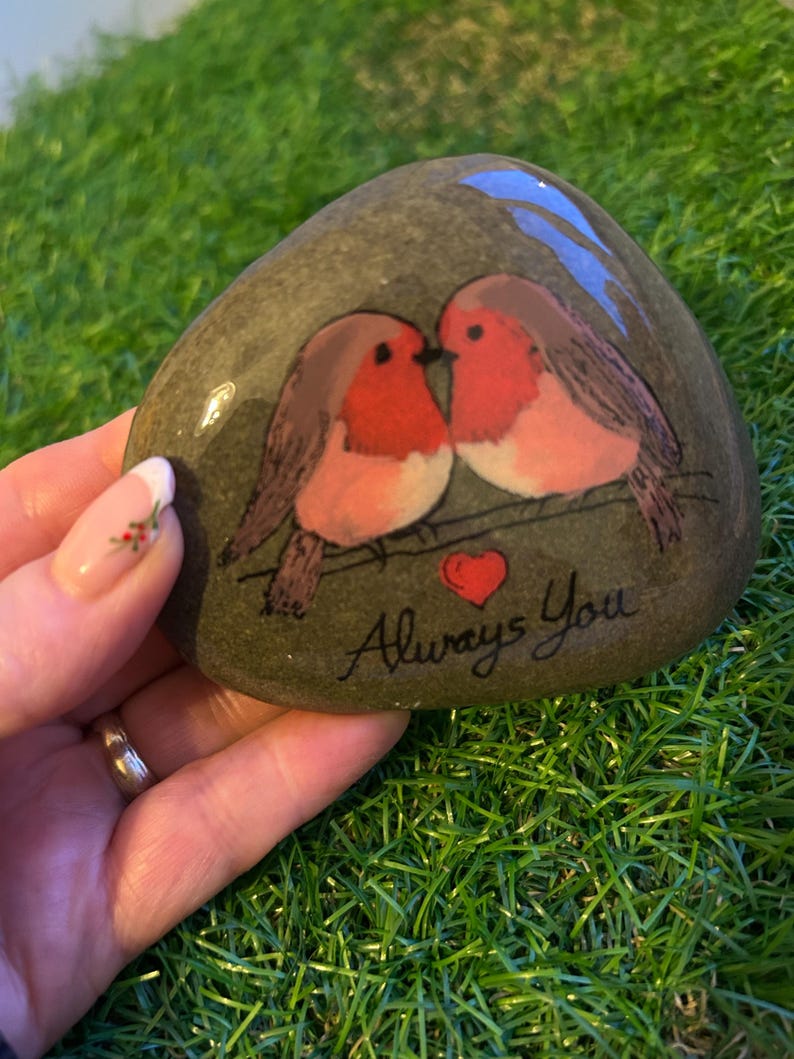 Hand-Painted Robin Pebble: love Memorial Garden Keepsake image 6
