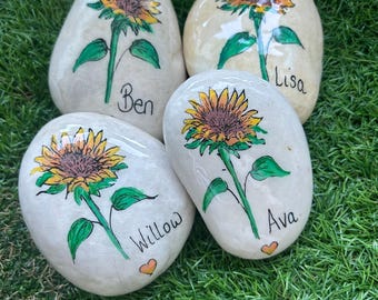 Hand-Painted Sunflower Memorial Pebble - Grave Decoration Keepsake