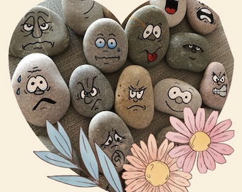 SEN feelings- worry stones for children, story stones,emotions and Feelings Faces, learning resource, diversity, nursery, school Montessori
